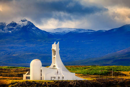 Modern church in the town of Stykkisholmur in Icelandの写真素材