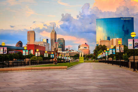 INDIANAPOLIS, INDIANA, JUNE 25, 2014  Indianapolis downtown as seen from the pedestrian bridge...