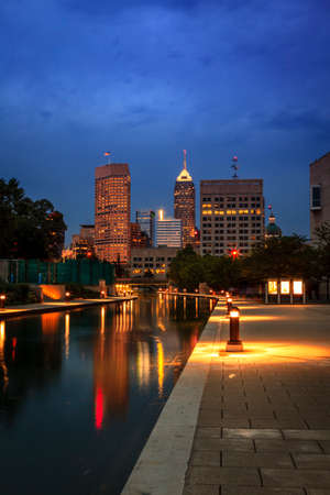 Indianapolis skyline from the Canal at nightの写真素材