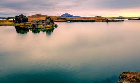 Lake Myvatn in Northern Icelandの写真素材