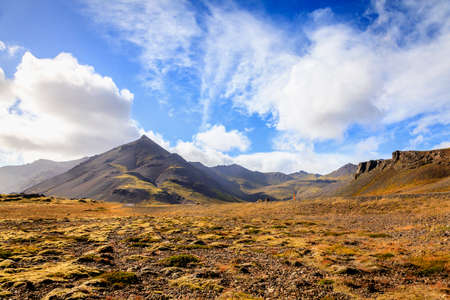 Volcanic landscape in southern part of Iceland along Highway No. 1 Ring Roadの写真素材
