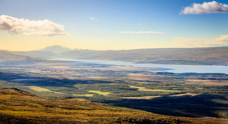 Eastern Iceland with a fjord and mountains in the distanceの写真素材