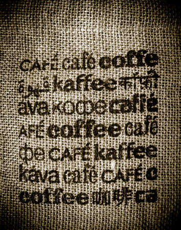 Closeup image of a small burlap bag of coffee beansの写真素材