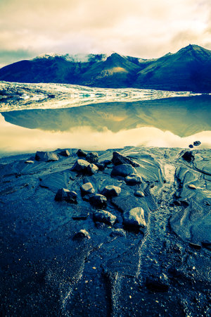 Fjallsarlon lagoon at a glacier terminus in the south of Icelandの写真素材