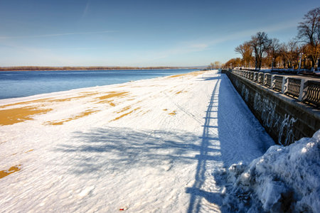 The Volga River and riverwalk in the city of Samara, Russiaの写真素材