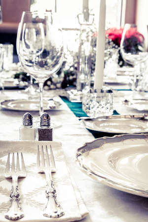 Dining table is set for a holiday dinnerの写真素材