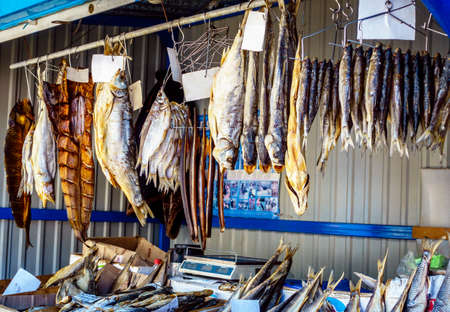 Dried salted fish at a farmers market in Pyatigorsk, Russiaの写真素材
