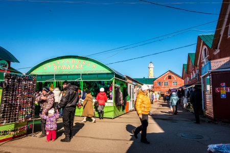 Kostroma, Russia - March 26, 2015: Business is bustling at Kostroma Central Market located at historic Trade Arcadesのeditorial素材