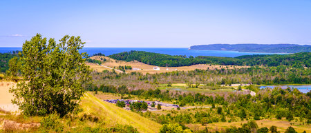 Scenic overlook of Sleeping Bear Dunes National Lakeshore in Northern Michiganの写真素材