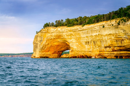 Grand Portal rock formation at Pictured Rocks National Lakeshore on Upper Peninsula, Michiganの写真素材