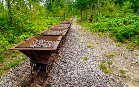 Old ore carts at an abandoned mine on Upper Peninsula, Michiganの写真素材