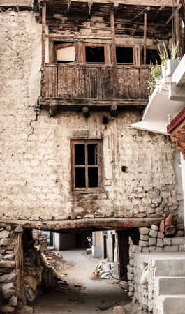 A street in residential area of Leh, Ladakh district of Kashmir, Indiaの写真素材