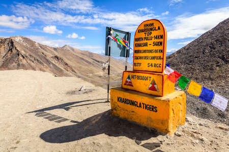Ladakh, India, July 13, 2016: Khardungla Top - the highest motorable pass in the world at 18300ft. Ladakh, Kashmir, Indiaのeditorial素材