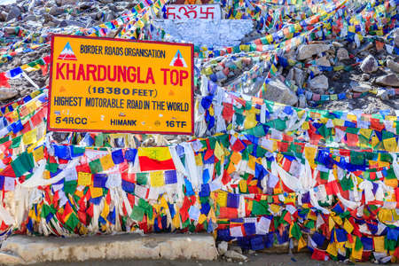 Ladakh, India, July 13, 2016: Khardungla Top - the highest motorable pass in the world at 18300ft. Ladakh, Kashmir, Indiaのeditorial素材