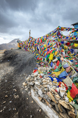 Taglangla Pass - the second highest motorable pass in the world at 17582 ft. Ladakh, Kashmir, Indiaの写真素材