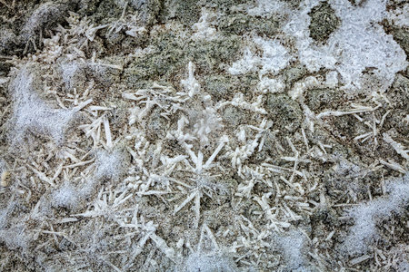 Closeup image of dried salt at Tso Kar salt lake in Ladakh, India