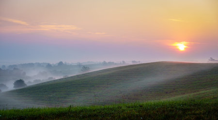 Beautiful sunrise over hills of Central Kentuckyの写真素材