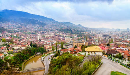 Scenic view of the city of Sarajevo, Bosniaのeditorial素材