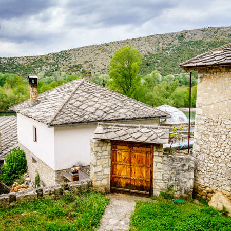 View of courtyard in an old Bosnian villageの写真素材