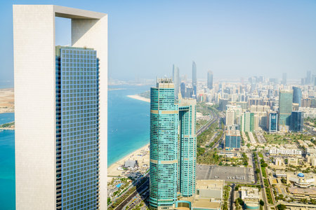 Aerial view of Corniche and downtown area of Abu Dhabi, UAEのeditorial素材