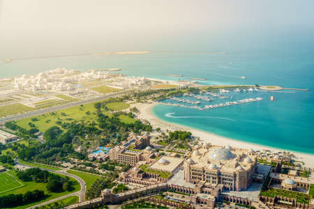 Aerial view Emirates Palace Hotel and the Presidential Palace in Abu Dhabi, UAEの写真素材