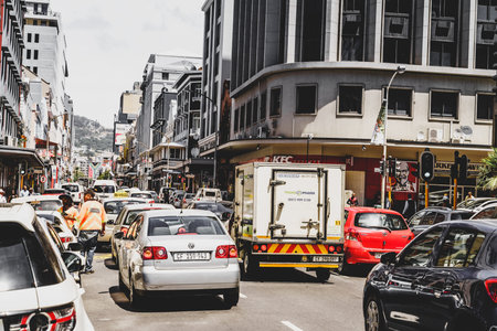 Cape Town, South Africa, February 9, 2018: Busy street with traffic in downtown Cape Town, South...
