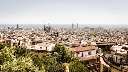 View of Barcelona skyline and the Mediterranean coastの写真素材