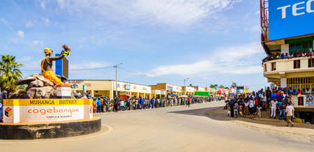 Muhanga, Rwanda, February 26, 2019: People are gathered to watch Tour Du Rwanda cycling race in the city of Muhanga, Rwandaのeditorial素材