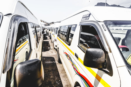 Taxi fleet at a taxi terminal in Cape Town, South Africa