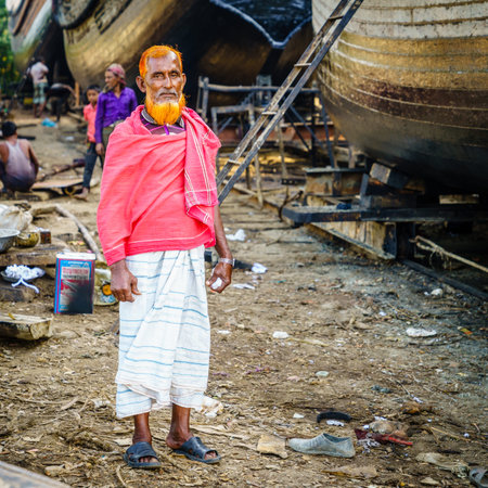 Chittagong, Bangladesh, December 22, 2017: Portrait of a worker in a shipyard near the Karnaphuli Riverのeditorial素材