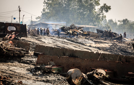 Chittagong, Bangladesh, December 23, 2017: Workers at one of ship-breaking yards in Chittagong, Bangladeshのeditorial素材