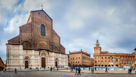 Bologna, Italy, September 20, 2015: Panoramic view of Piazza Maggiore - central square in Bologna,...
