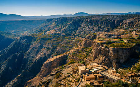 Terraced fields seen from Jebel Akhdar Mountain in Omanの写真素材