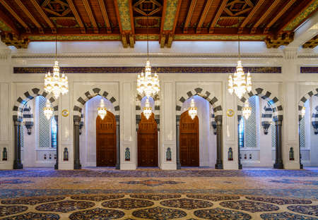 Muscat, Oman, December 3, 2016: Interior hall of the Sultan Qaboos Grand Mosque in Muscat, Omanのeditorial素材