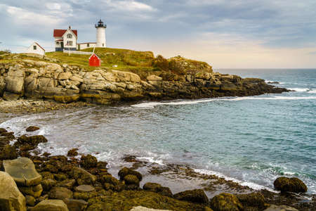 Scenic view of Nubble lighthouse in York, MEの写真素材