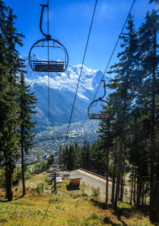 Ski lift in the alpine resort of Chamonix, Franceの写真素材