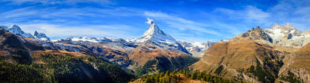 Panoramic view of the mountains near Zermatt, Switzerland with Matterhorn in the middleの写真素材