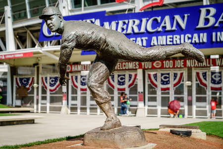 Cincinnati, Ohio, August 29, 2020: Joe Nuxall statue in front of the Great American Ball Park stadium, the home to Cincinnati Reds baseball teamのeditorial素材