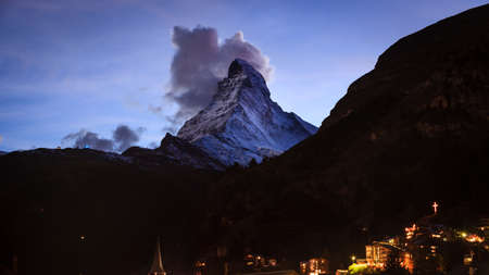 Nighttime view of Matterhorn from Zermatt, Switzerlandの写真素材