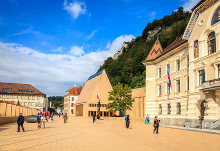 Vaduz, Liechtenstein, September 27, 2015: A pedestrian street in the center of Vaduz - a capital of Liechtensteinのeditorial素材