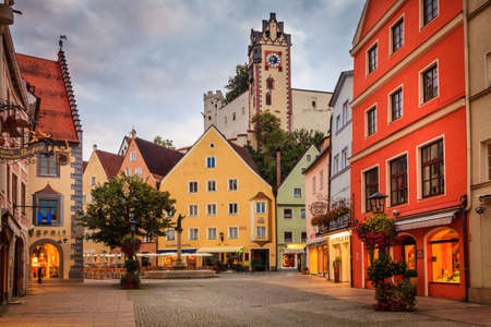 Fussen, Germany, September 27, 2015: Central square in Fussen featuring a landmark fountain - Stadtbrunnenのeditorial素材