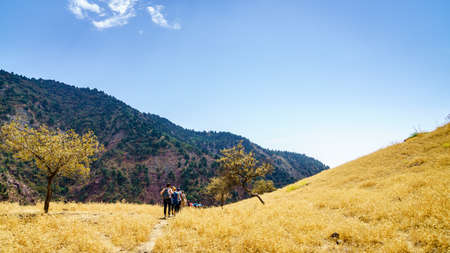 August 25, 2016, Shirkent, Tajikistan: A group of tourists on a trail in Hissar Valley in Tajikistanのeditorial素材