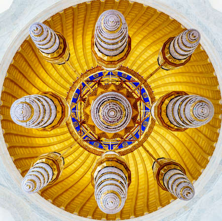 Muscat, Oman, December 4, 2016: The chandelier in the main prayer hall of the Muhammad al-Amin Mosque in Muscat, Omanのeditorial素材