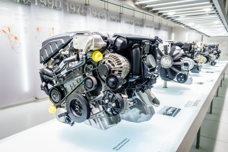 Munich, Germany, September 29, 2015: BMW engines on display at BMW Museum in Munich, Germany