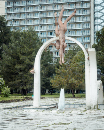 Pitsunda, Georgia, April 16, 2016: A Soviet-era sculpture in fromt of a hotel in the Black Sea resort city of Pitsunda, Georgiaのeditorial素材