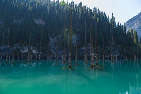 Kaindy lake - mountain lake in Kazakhstanの写真素材