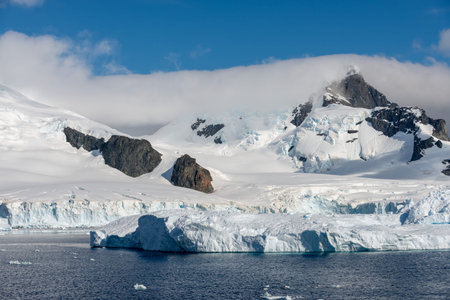 Mountain peaks with snow in Antarctica