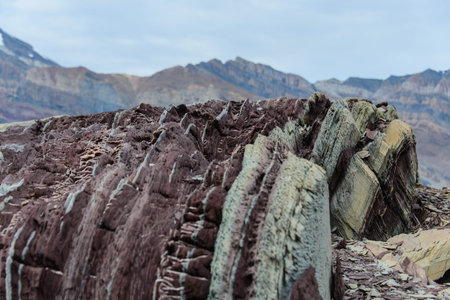 Colourful rocks in east Greenland close up. Rock texture.
