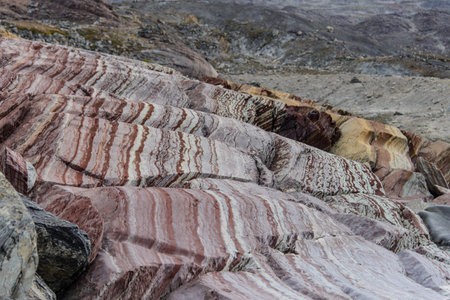 Colourful rocks in east Greenland close up. Rock texture.