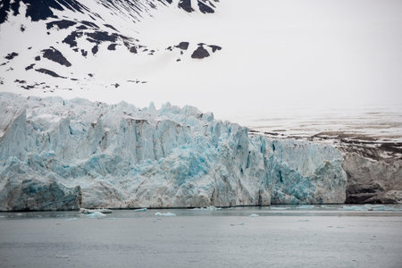 Glacier on Svalbard, Arctic - view from expedition vesselの写真素材